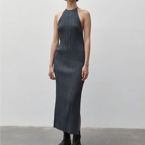 St.Agni XS PLEATED HALTER DRESS - CHARCOAL
